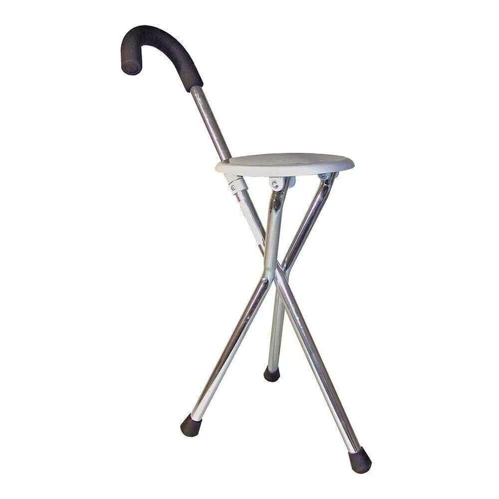 Gehstock mit Sitzfläche Sitzstock Stuhl Hocker Camping klappbar Aluminium