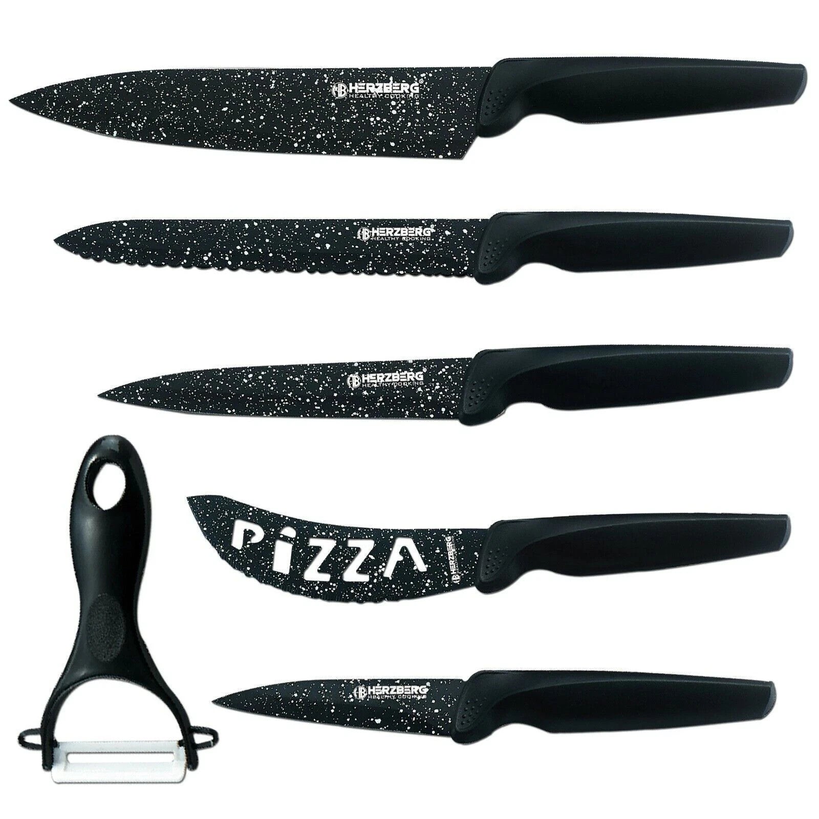 Herzberg 5tlg Messerset Edelstahl Marmor Antihaft Küchenmesser Set