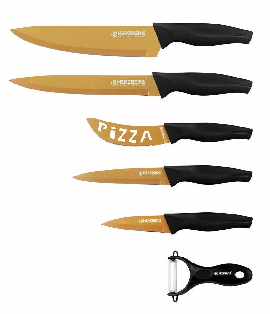 Herzberg Küchenmesser Set 5-teilig Antihaft Edelstahl Messer Marmor Design