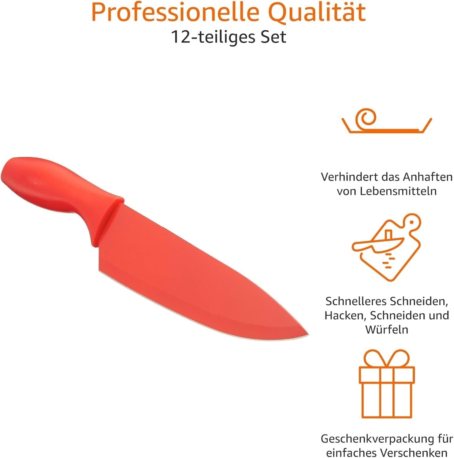 Messer-Set 12-teilig – Kochmesser, Brotmesser, Santoku & mehr im bunten Design