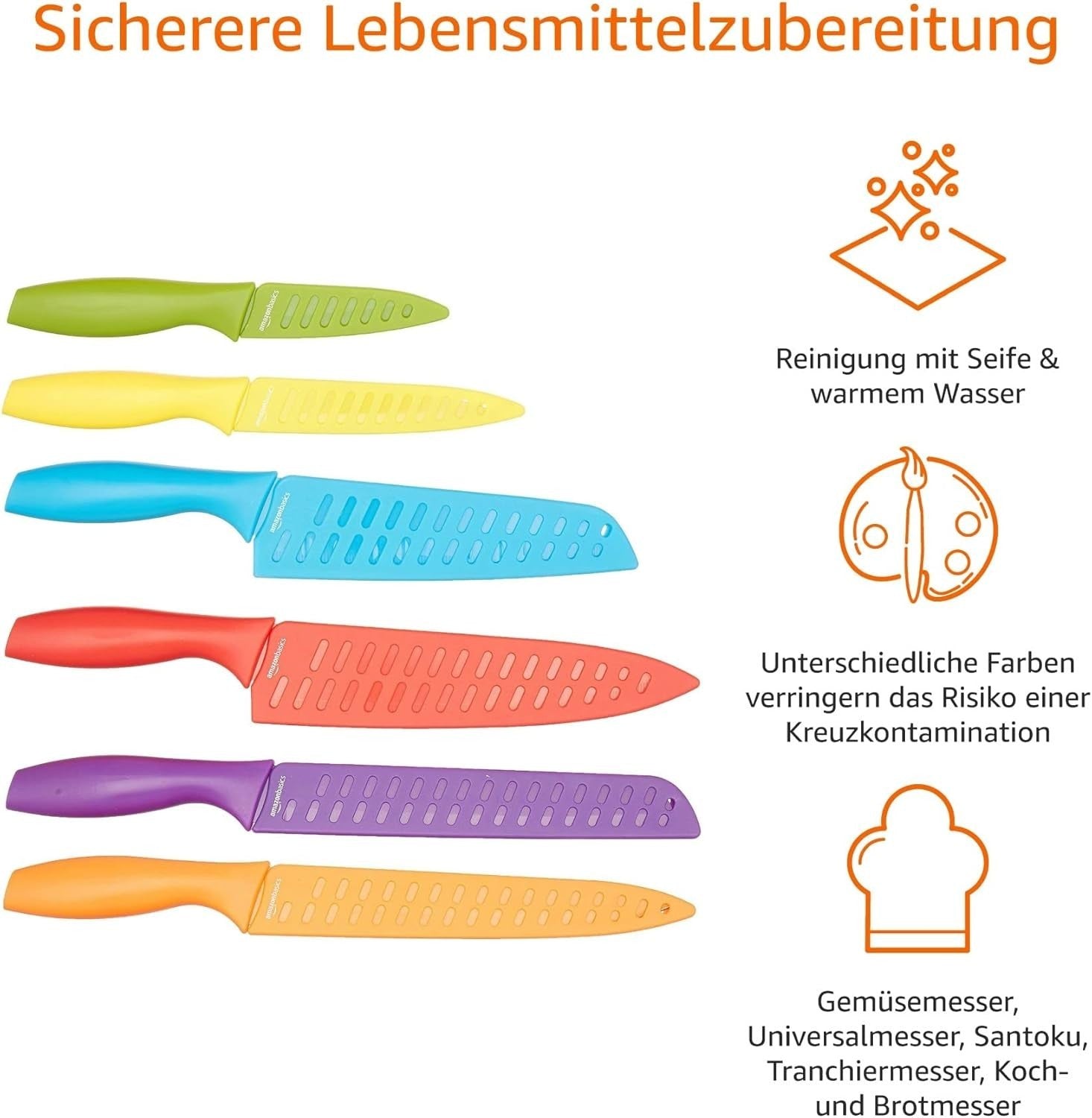 Messer-Set 12-teilig – Kochmesser, Brotmesser, Santoku & mehr im bunten Design