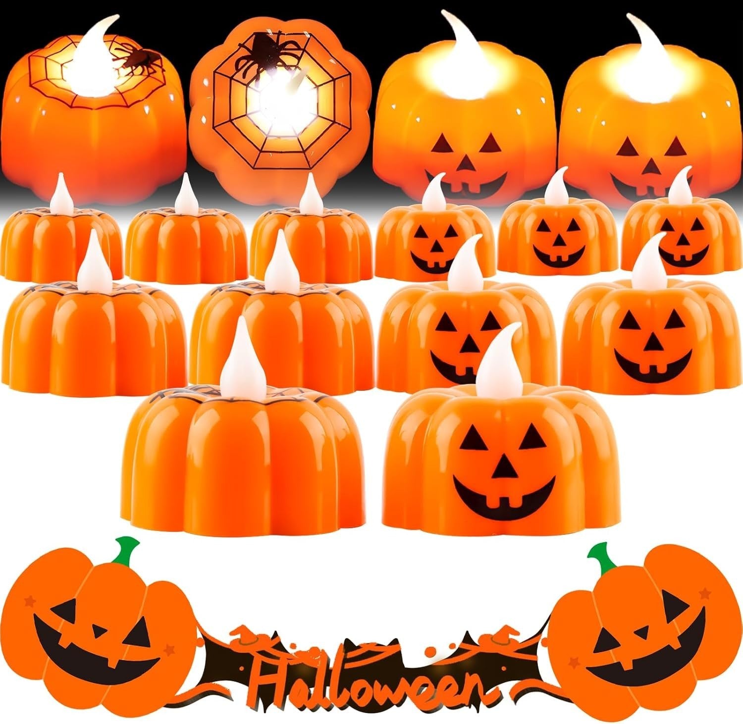 Halloween LED Kerzen 12 Stk 🎃 Kürbis Teelichter Flammenlos Party Deko