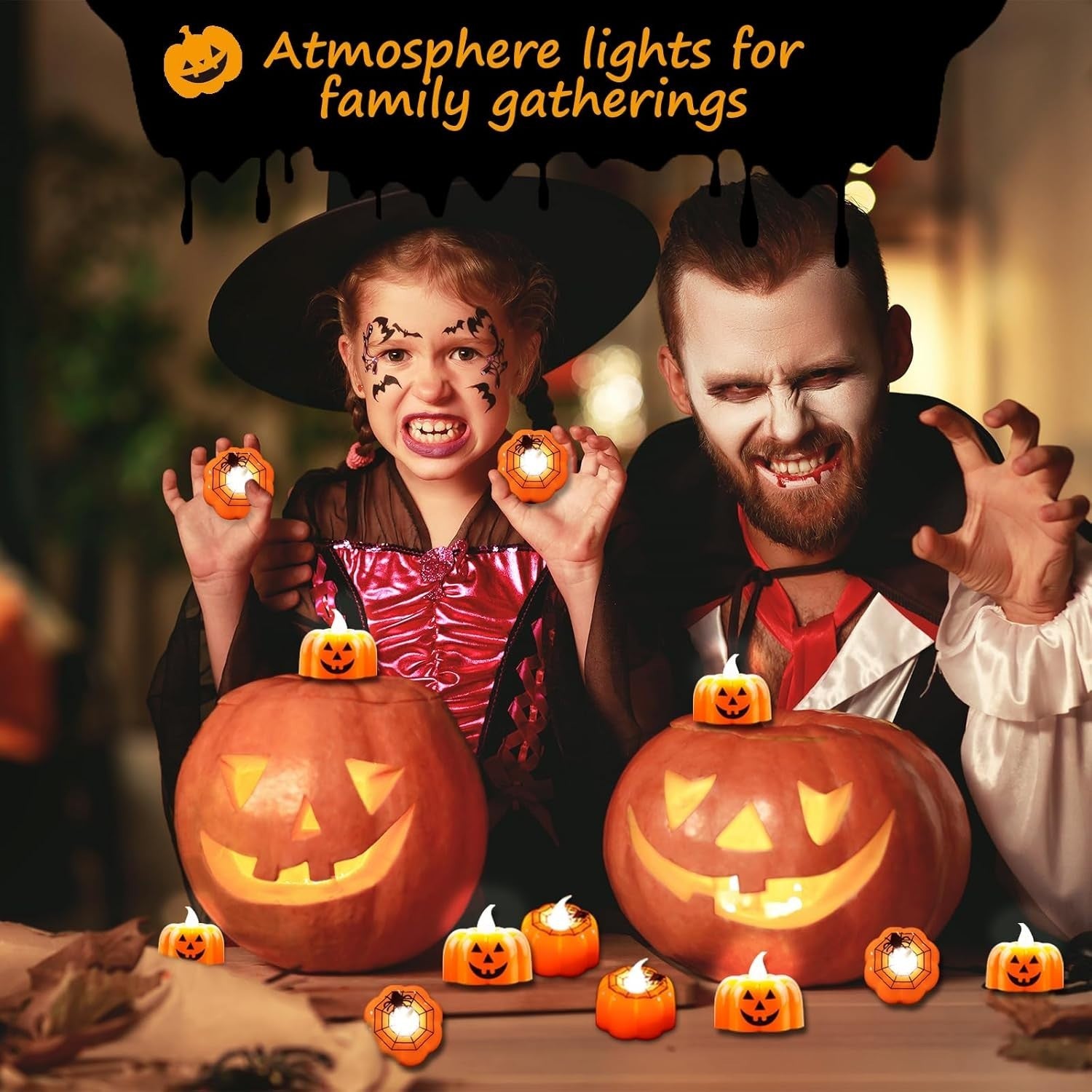 Halloween LED Kerzen 12 Stk 🎃 Kürbis Teelichter Flammenlos Party Deko