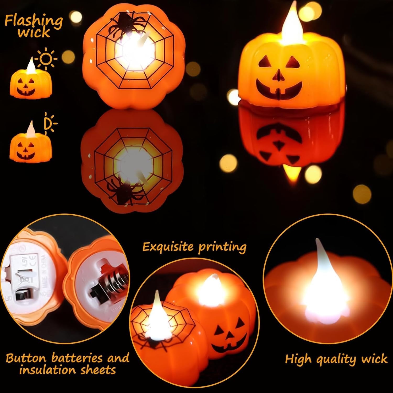 Halloween LED Kerzen 12 Stk 🎃 Kürbis Teelichter Flammenlos Party Deko