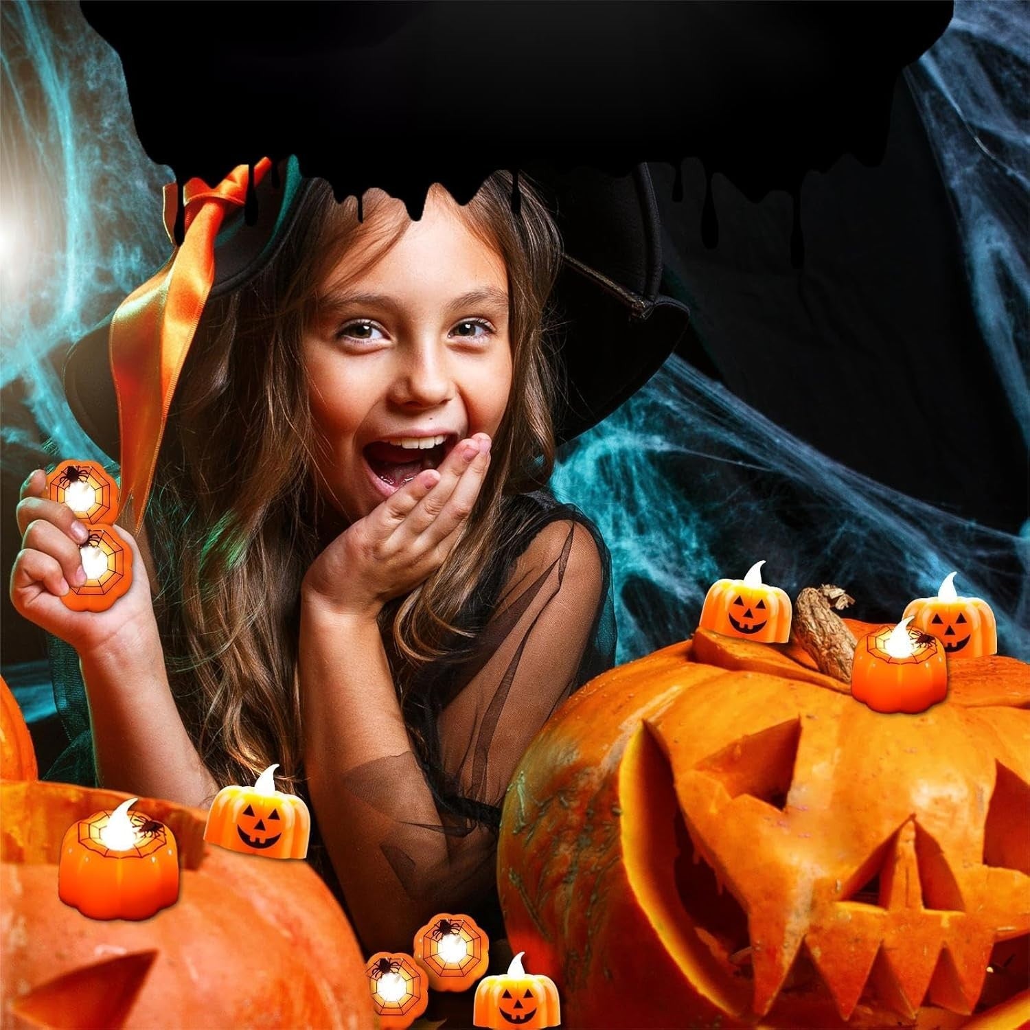 Halloween LED Kerzen 12 Stk 🎃 Kürbis Teelichter Flammenlos Party Deko