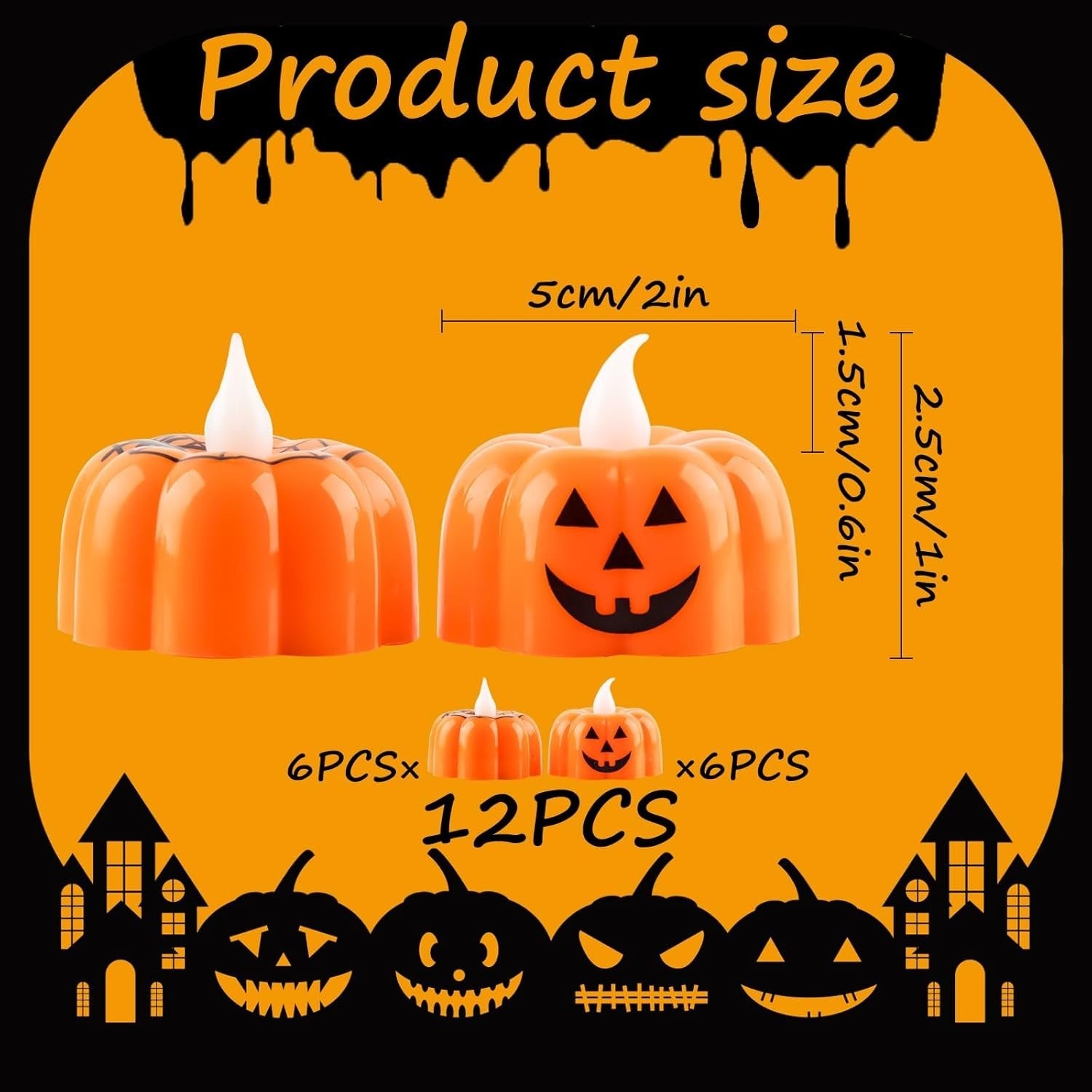 Halloween LED Kerzen 12 Stk 🎃 Kürbis Teelichter Flammenlos Party Deko