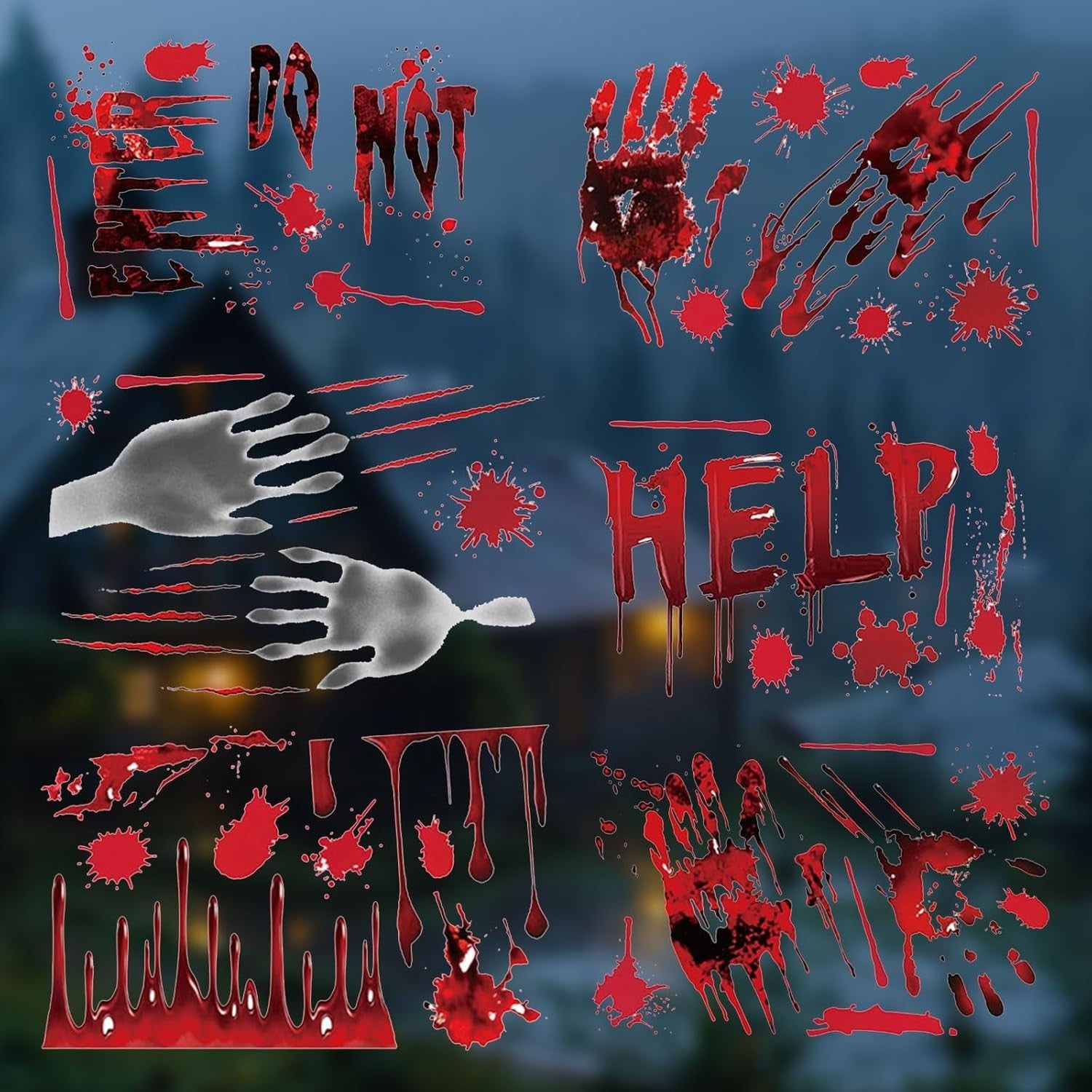 Halloween Fensteraufkleber 👻 42 Stk Blutige Hand- & Fußabdrücke Horror Deko