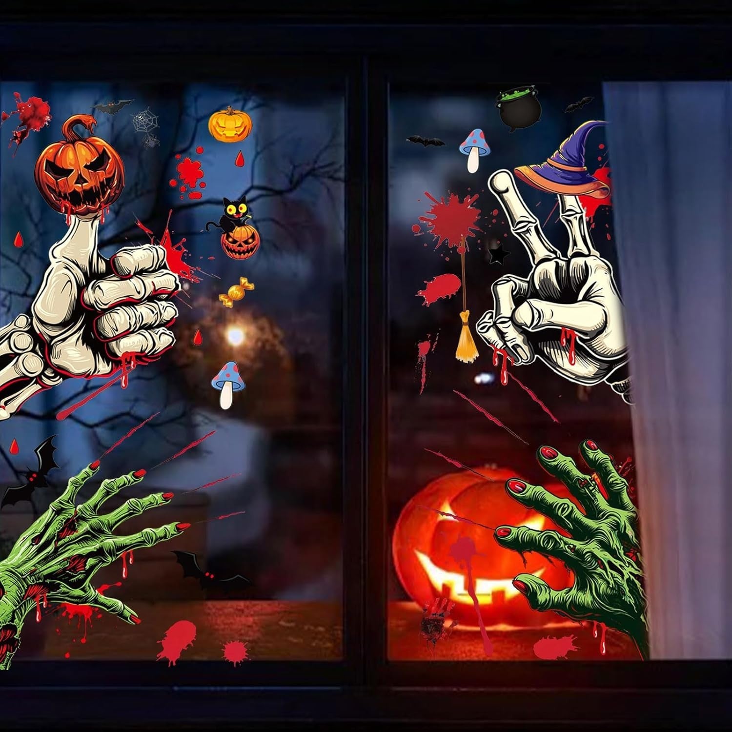 Halloween Fensteraufkleber 👻 59 Stk Blutige Hand- & Fußabdrücke Horror Deko