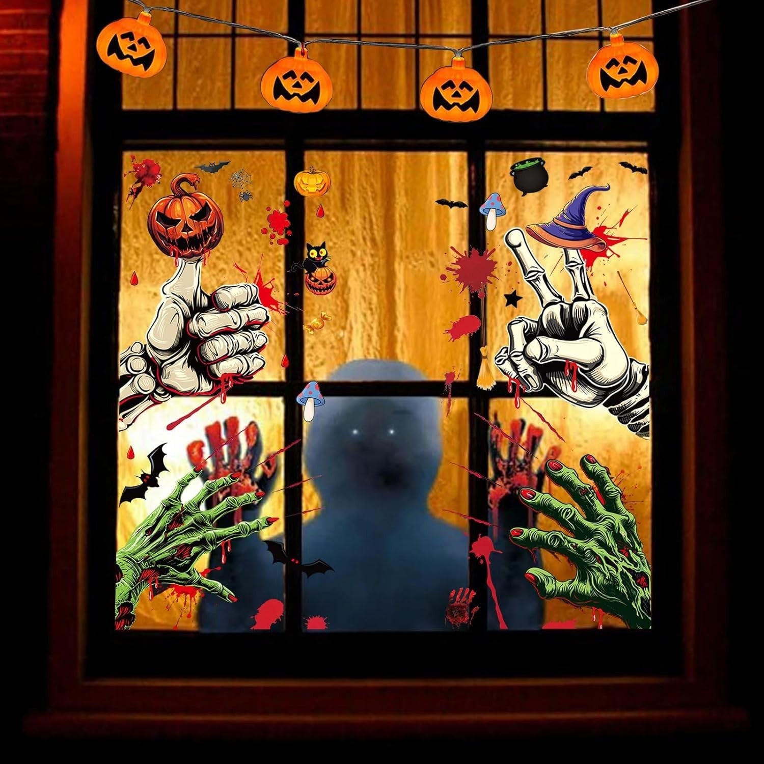Halloween Fensteraufkleber 👻 59 Stk Blutige Hand- & Fußabdrücke Horror Deko
