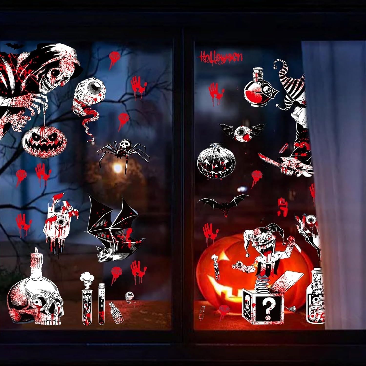 Halloween Fensteraufkleber 👻 80 Stk Blutige Hand- & Fußabdrücke Horror Deko