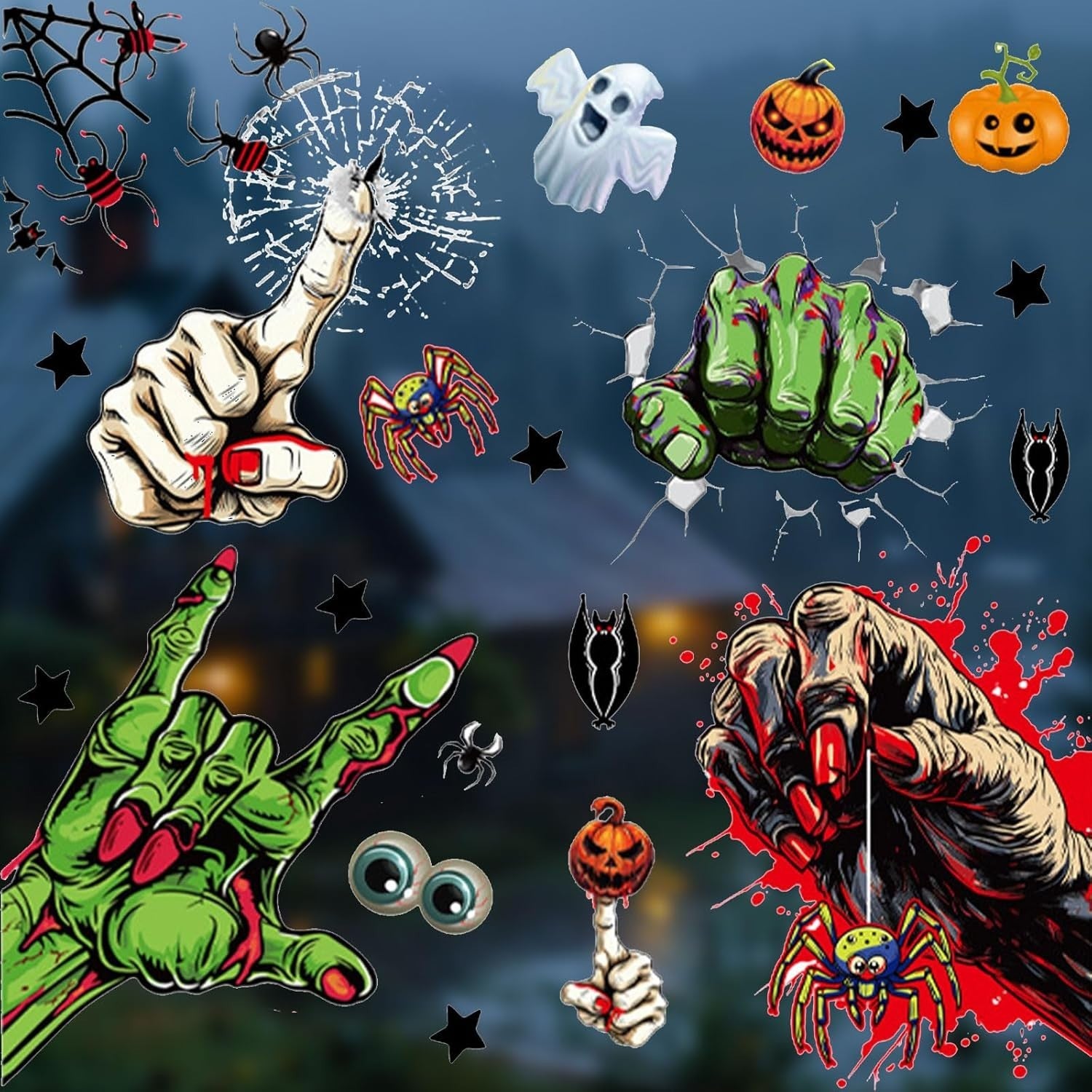 Halloween Fensteraufkleber 👻 58 Stk Blutige Hand- & Fußabdrücke Deko