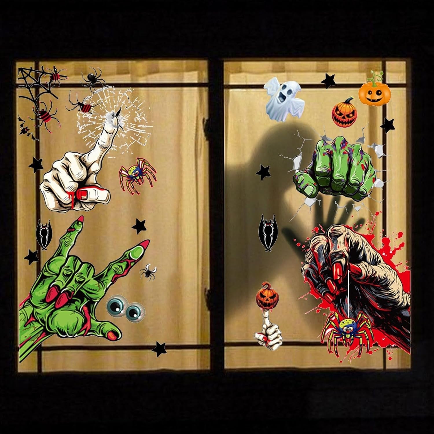 Halloween Fensteraufkleber 👻 58 Stk Blutige Hand- & Fußabdrücke Deko