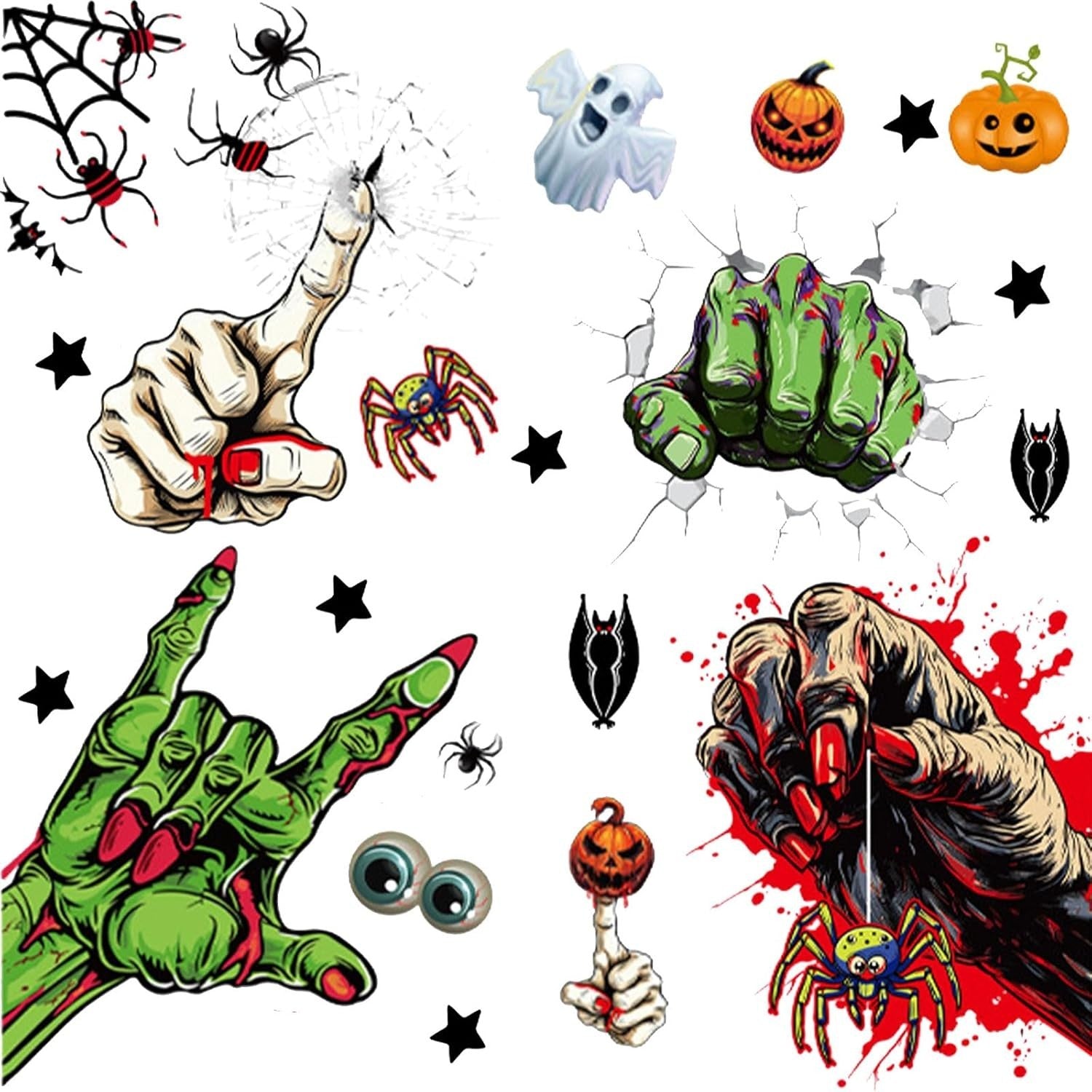 Halloween Fensteraufkleber 👻 58 Stk Blutige Hand- & Fußabdrücke Deko