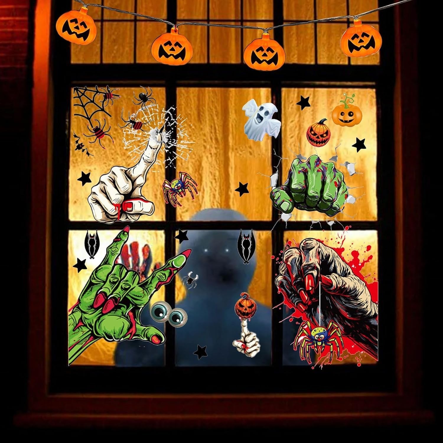 Halloween Fensteraufkleber 👻 58 Stk Blutige Hand- & Fußabdrücke Deko