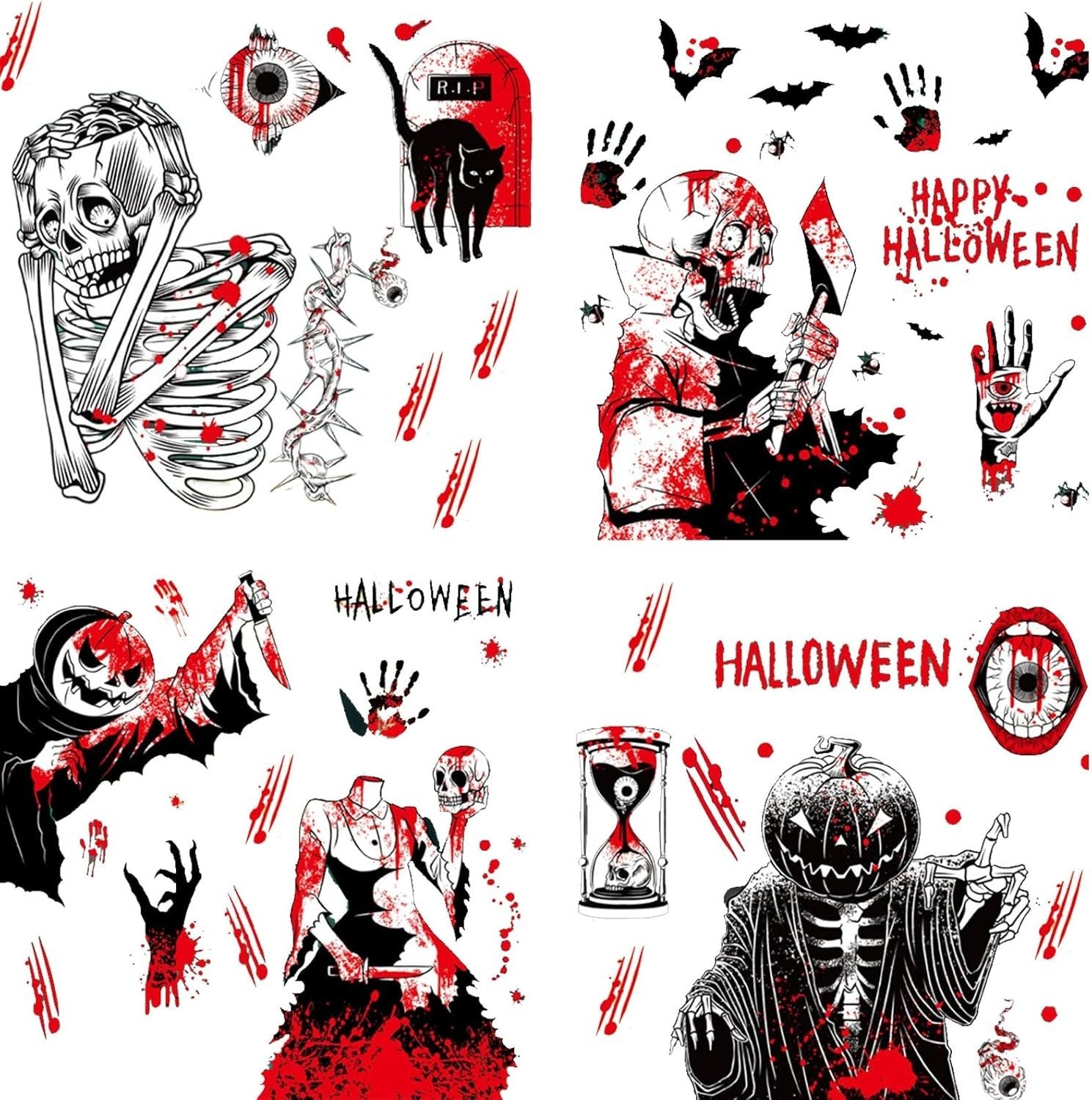 Halloween Fensteraufkleber 👻 92 Stk Blutige Hand- & Fußabdrücke Deko