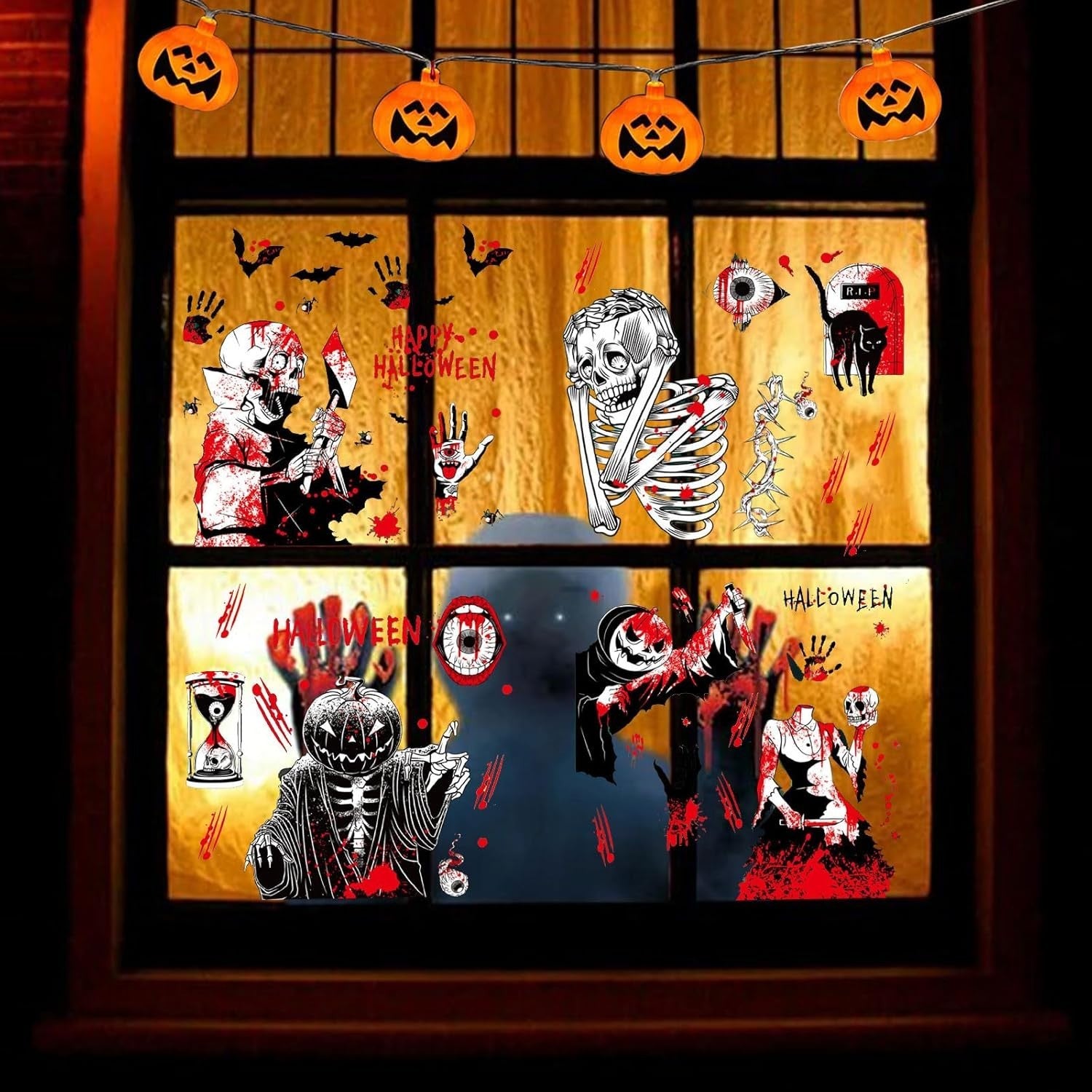 Halloween Fensteraufkleber 👻 92 Stk Blutige Hand- & Fußabdrücke Deko