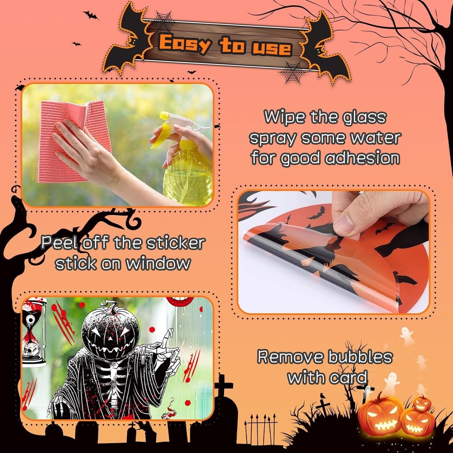 Halloween Fensteraufkleber 👻 92 Stk Blutige Hand- & Fußabdrücke Deko