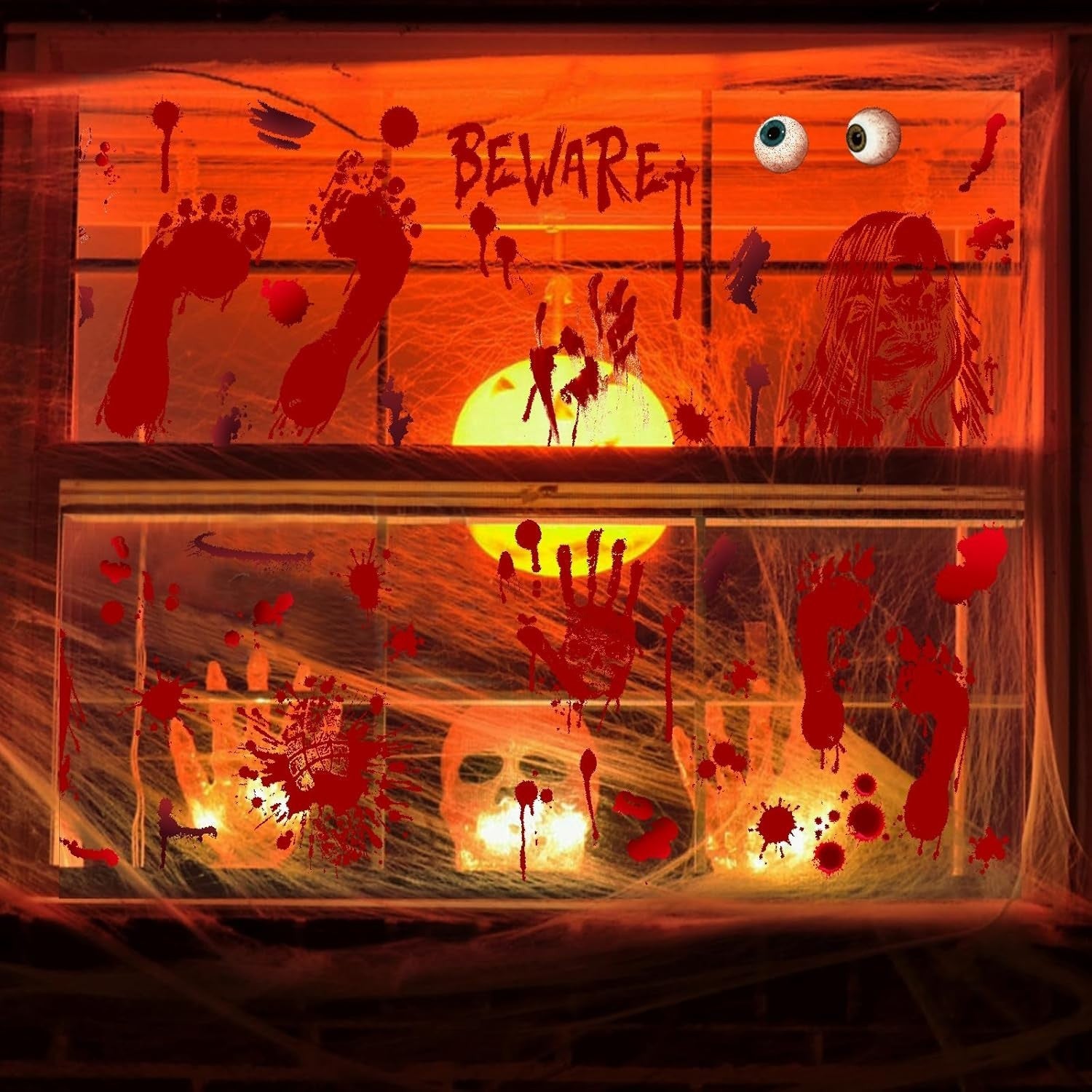 Halloween Fensterbilder 9 Blätter XXXL Blut Aufkleber Deko Sticker Horror Party