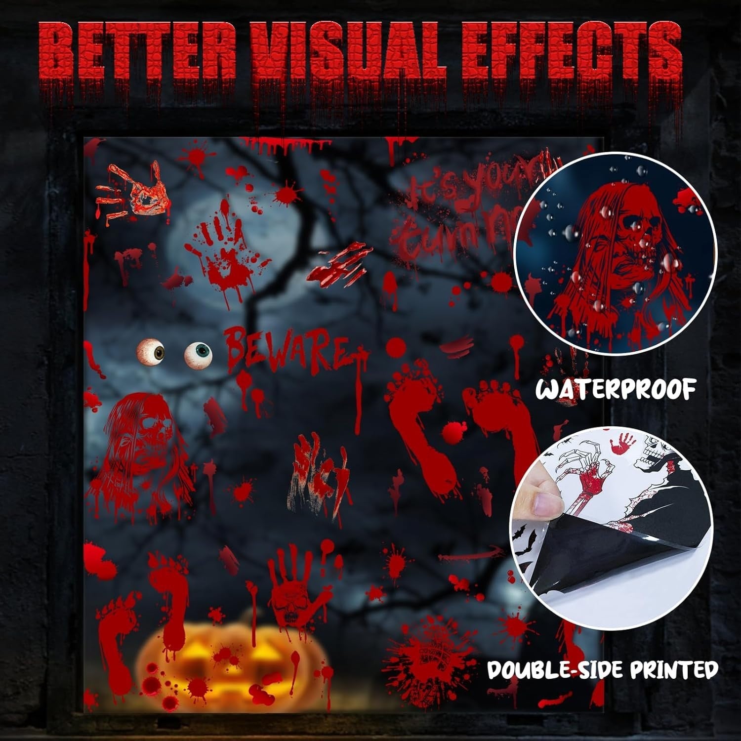Halloween Fensterbilder 9 Blätter XXXL Blut Aufkleber Deko Sticker Horror Party
