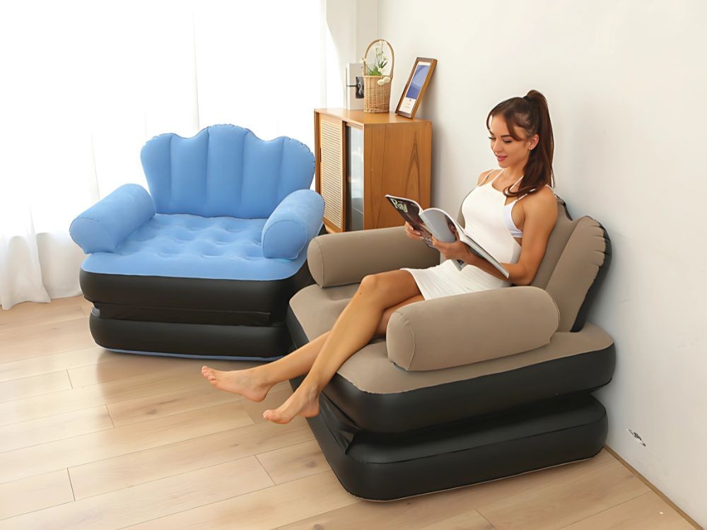 2in1 Aufblasbares Sofa Sessel Liegebett mit Rückenlehne Armlehnen + Pumpe