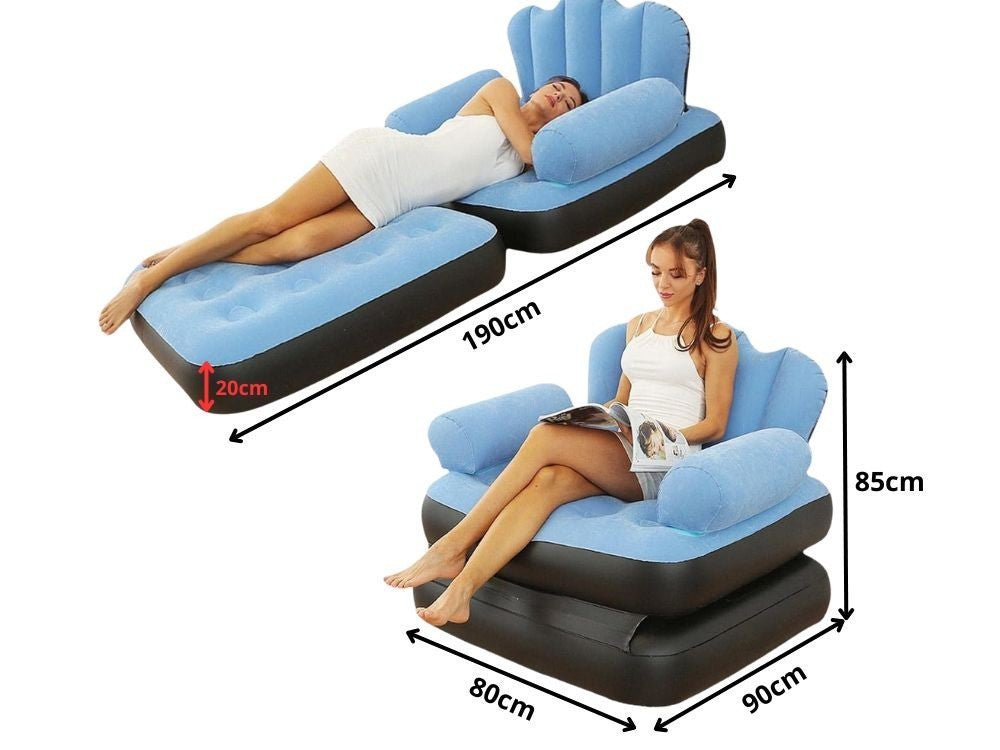 2in1 Aufblasbares Sofa Sessel Liegebett mit Rückenlehne Armlehnen + Pumpe