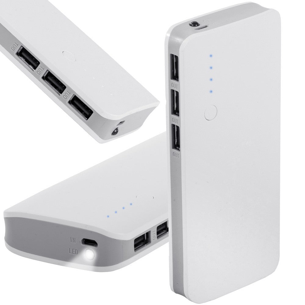 Powerbank 10000mAh 3x USB 2.1A Schnellladung LED Taschenlampe tragbar