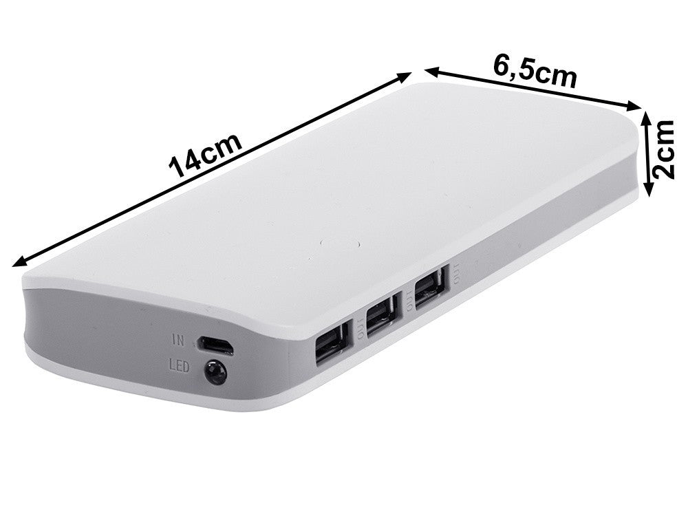 Powerbank 10000mAh 3x USB 2.1A Schnellladung LED Taschenlampe tragbar