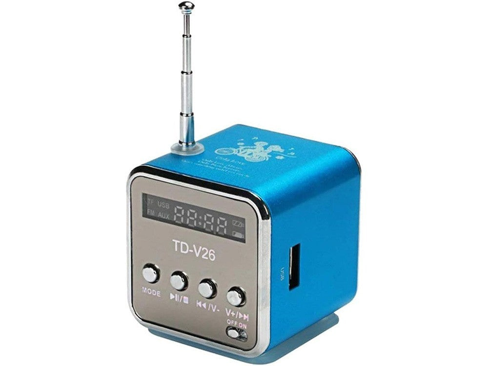 Mini Bluetooth Lautsprecher Tragbar FM Radio LED USB AUX microSD Blau