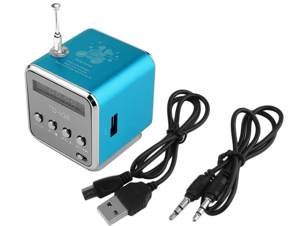 Mini Bluetooth Lautsprecher Tragbar FM Radio LED USB AUX microSD Blau