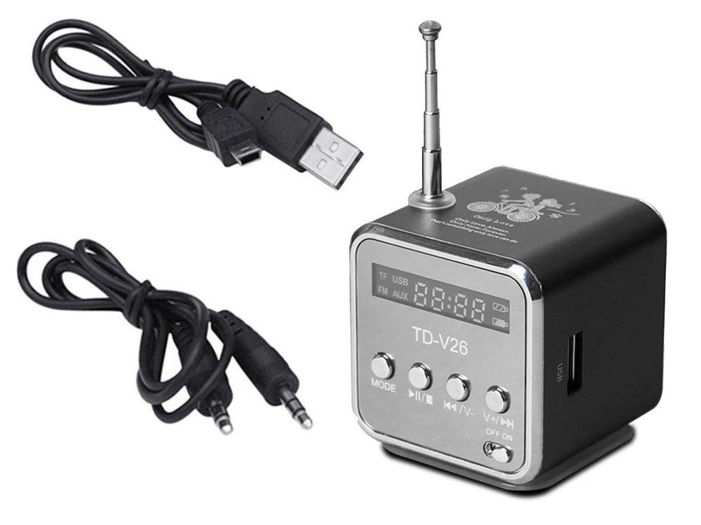 Mini Bluetooth Lautsprecher Tragbar FM Radio LED USB AUX microSD Schwarz