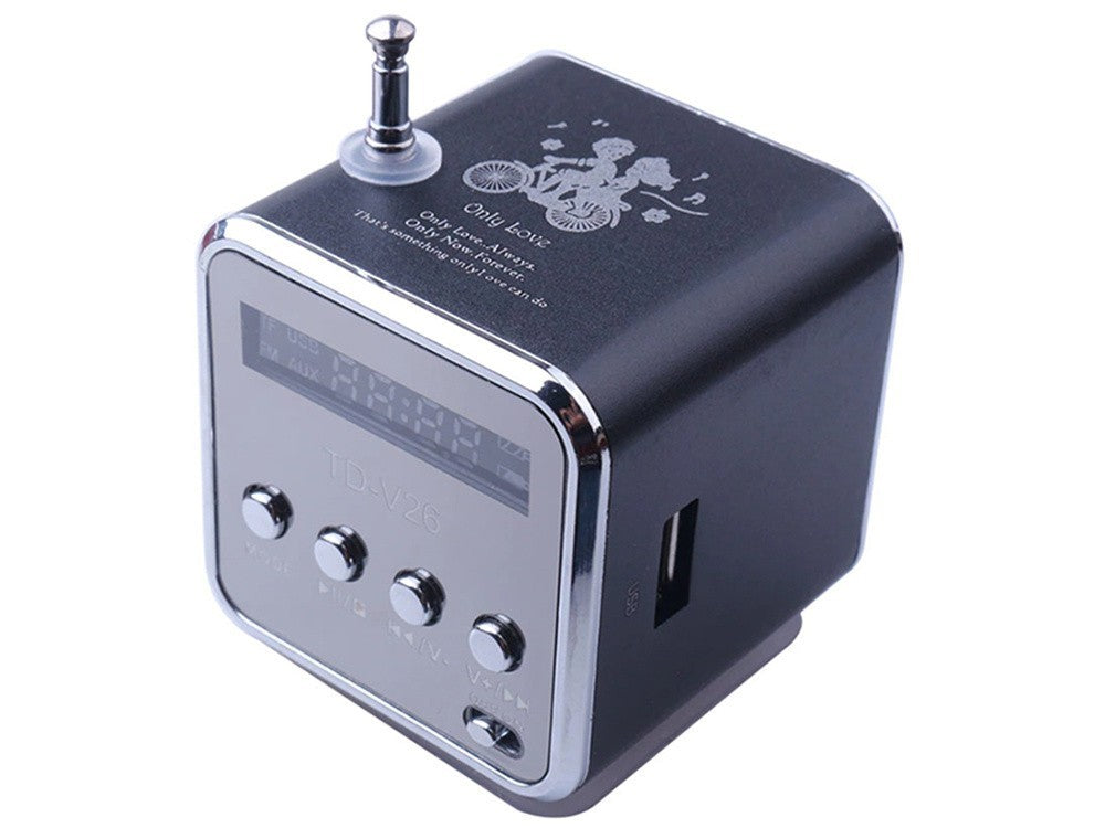 Mini Bluetooth Lautsprecher Tragbar FM Radio LED USB AUX microSD Schwarz