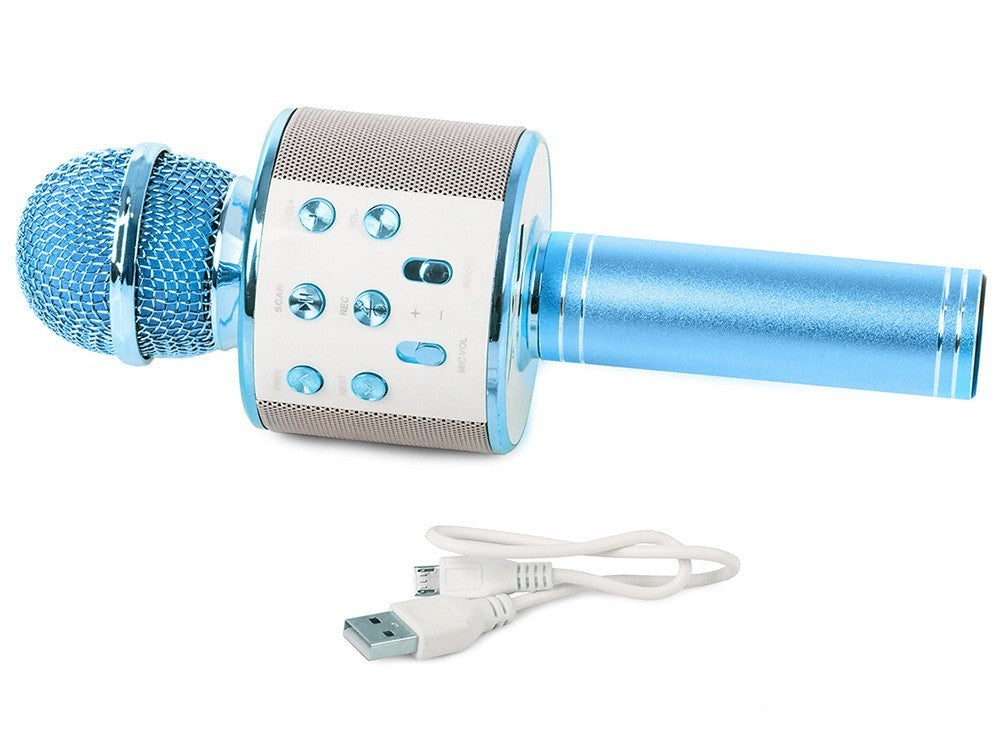 Bluetooth Karaoke Mikrofon Lautsprecher Echo Stimmverzerrer FM Radio Blau