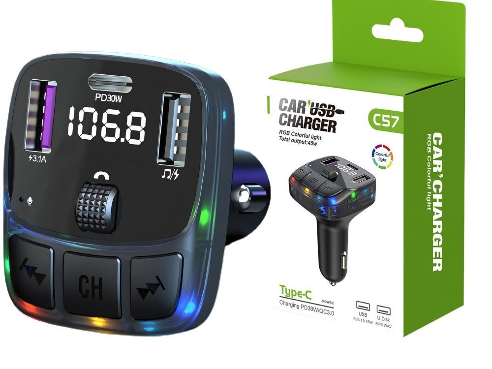 Bluetooth 5.3 FM Transmitter Auto QC3.0 USB-C MP3 Player Freisprechanlage