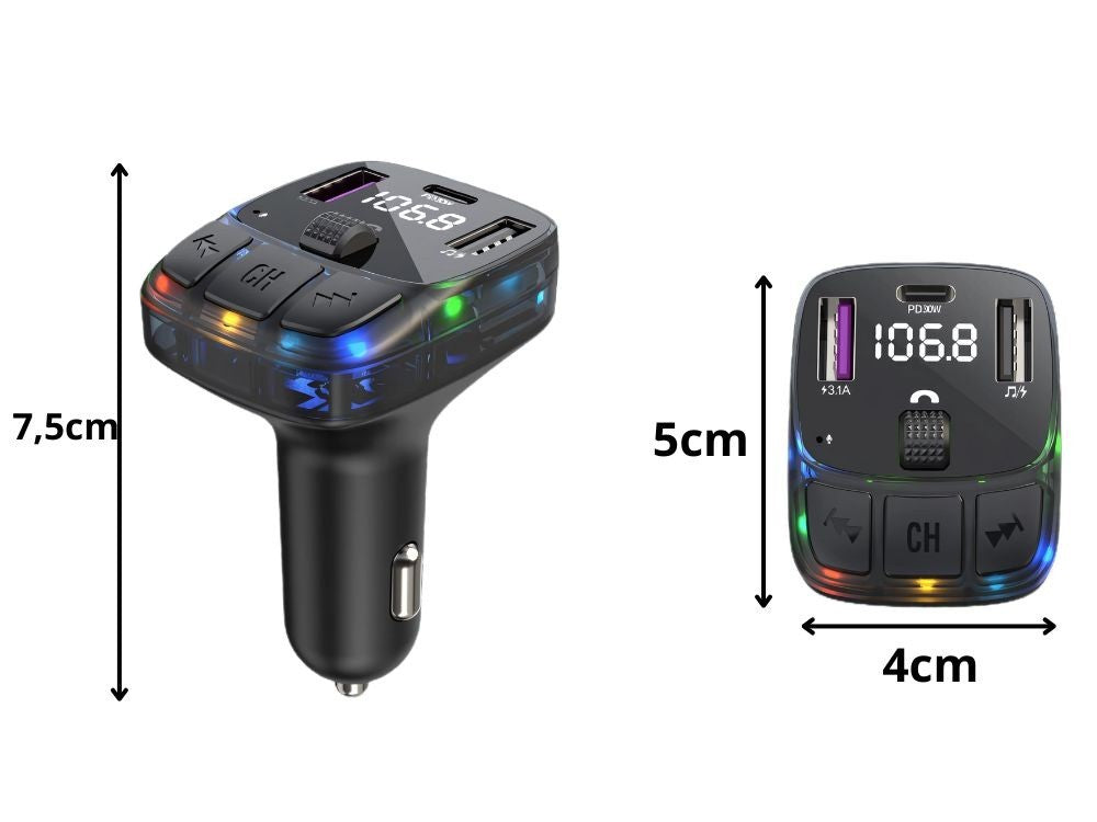 Bluetooth 5.3 FM Transmitter Auto QC3.0 USB-C MP3 Player Freisprechanlage