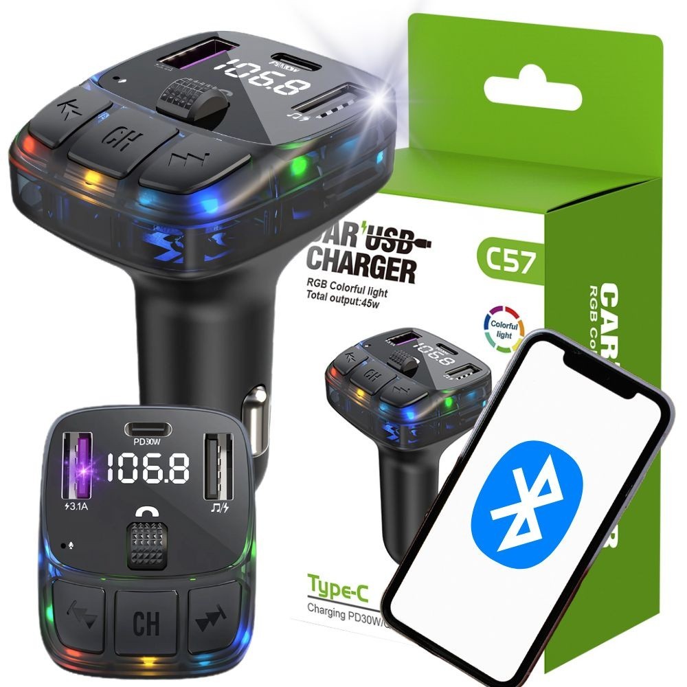 Bluetooth 5.3 FM Transmitter Auto QC3.0 USB-C MP3 Player Freisprechanlage
