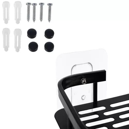 Duschregal Hängend 2 Stück Schwarz Aluminium mit Haken & Zubehör