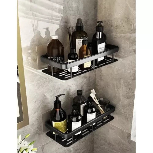 Duschregal Hängend 2 Stück Schwarz Aluminium mit Haken & Zubehör