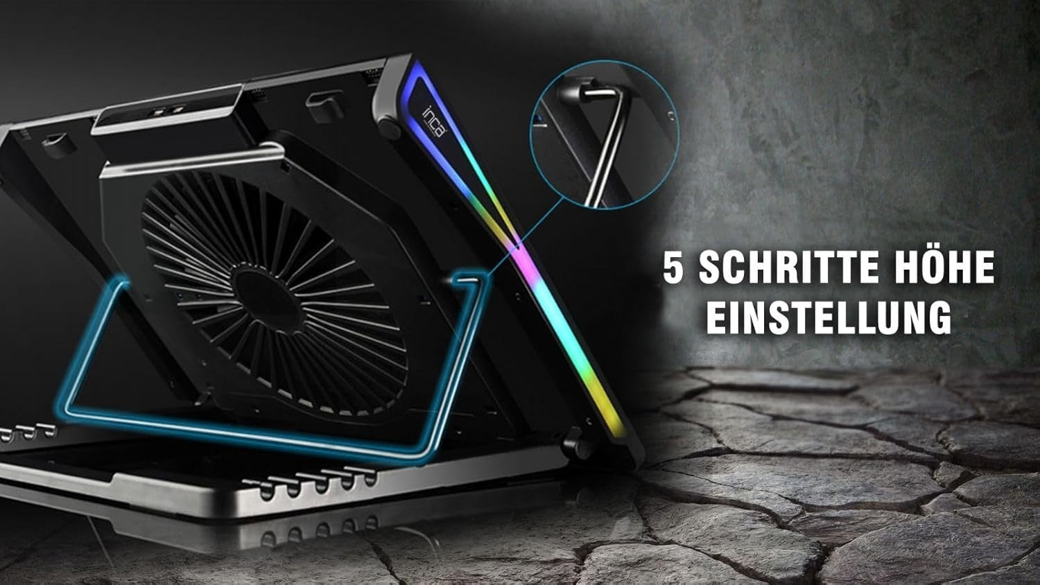 Gaming Laptop Kühler RGB 17,3" Kühlpad LCD Display 5 Höhen Notebook