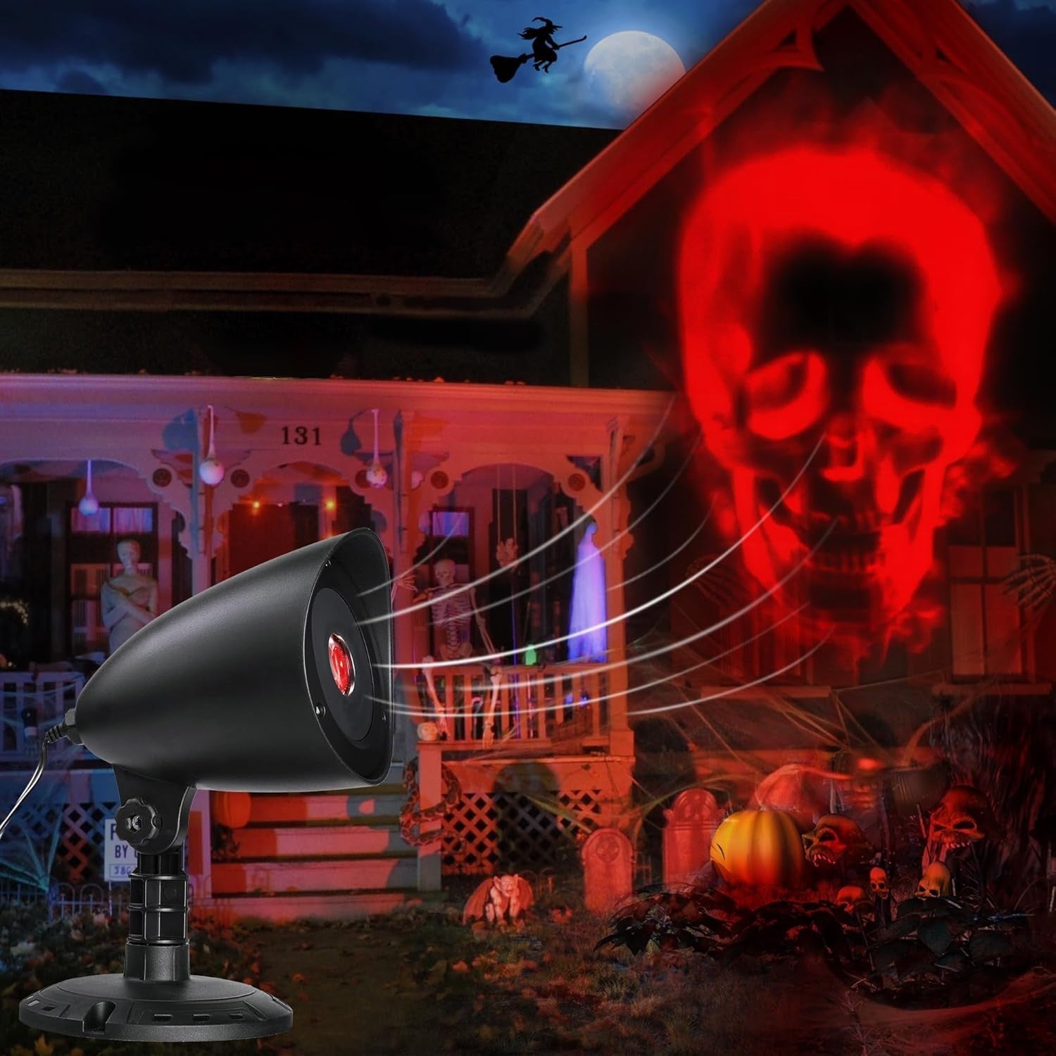 Halloween LED Projektor 3D Rotes Skelett Wasserdicht Timer Lampe Outdoor