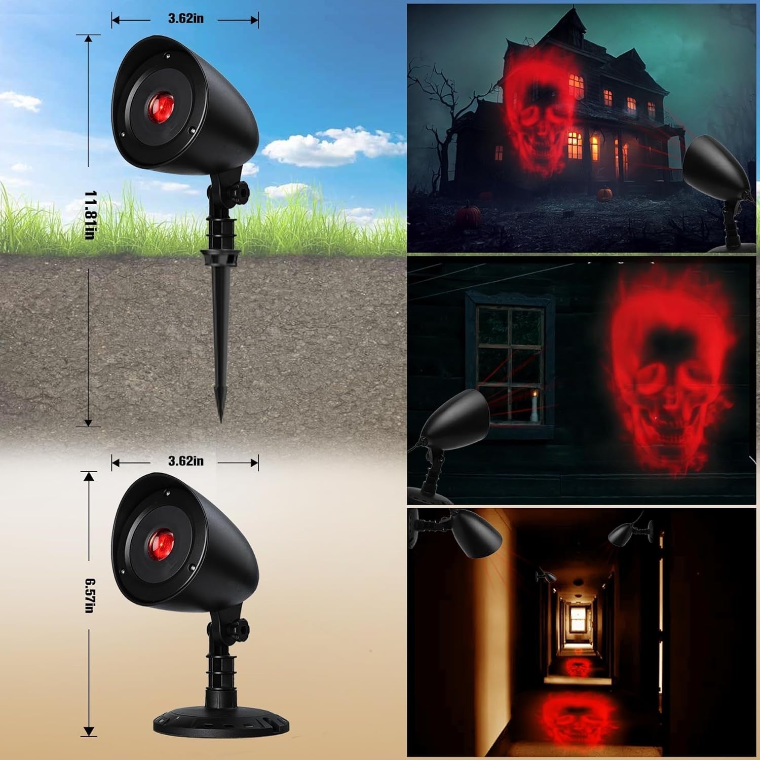 Halloween LED Projektor 3D Rotes Skelett Wasserdicht Timer Lampe Outdoor
