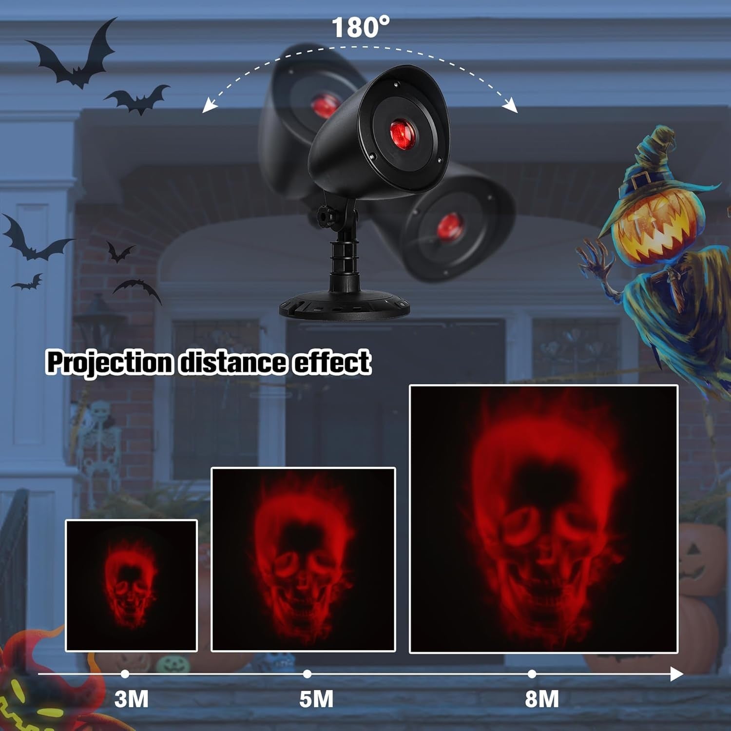 Halloween LED Projektor 3D Rotes Skelett Wasserdicht Timer Lampe Outdoor