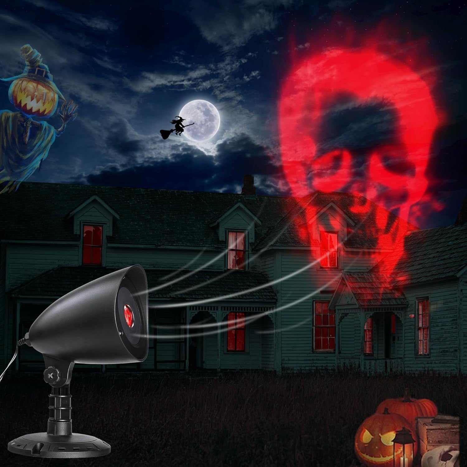 Halloween LED Projektor 3D Rotes Skelett Wasserdicht Timer Lampe Outdoor