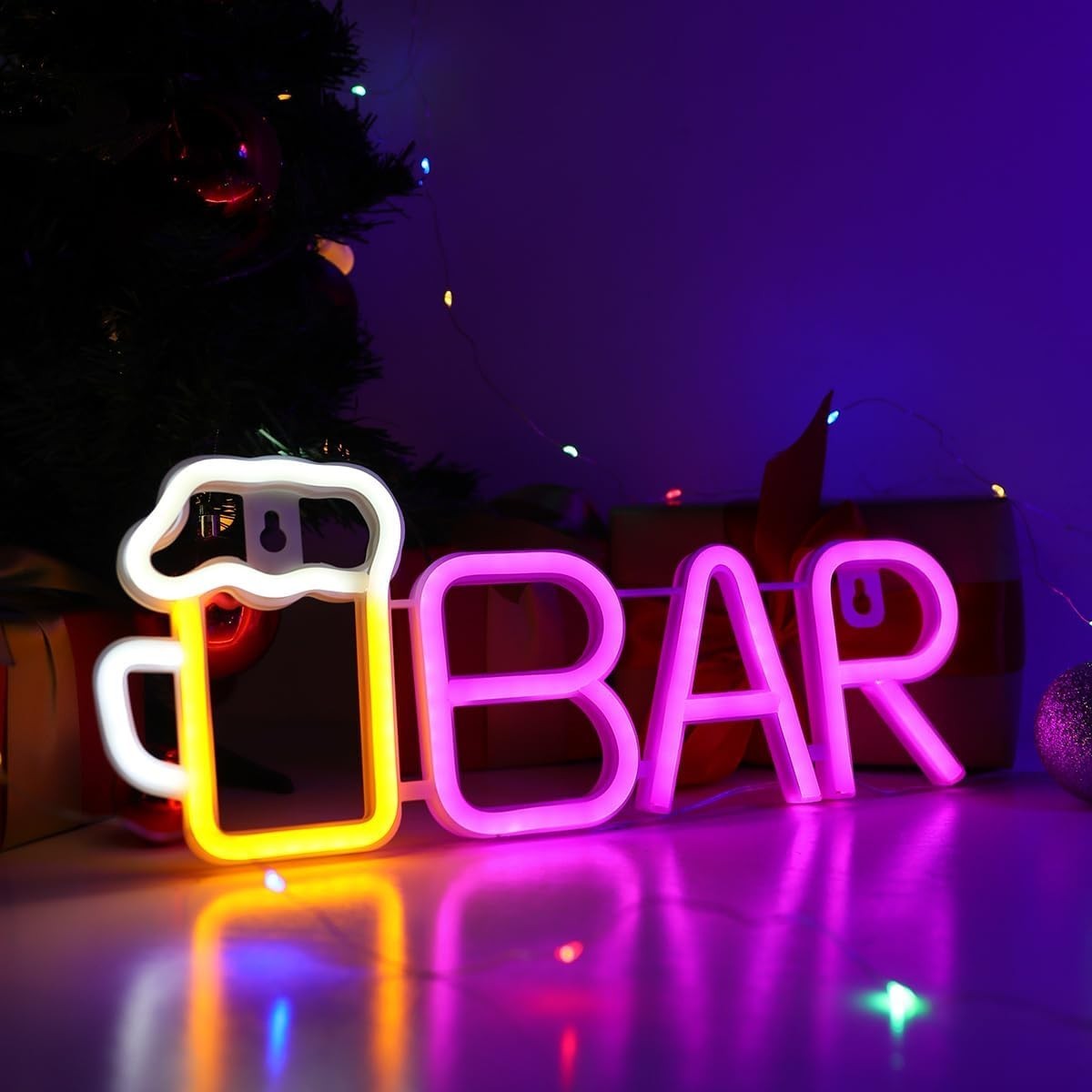 Bar Neon Sign LED Schriftzug USB/Batterie Bier Lampe Deko Warmweiß/Pink