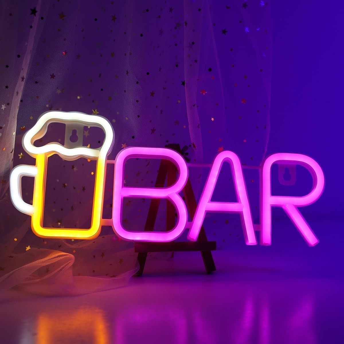 Bar Neon Sign LED Schriftzug USB/Batterie Bier Lampe Deko Warmweiß/Pink