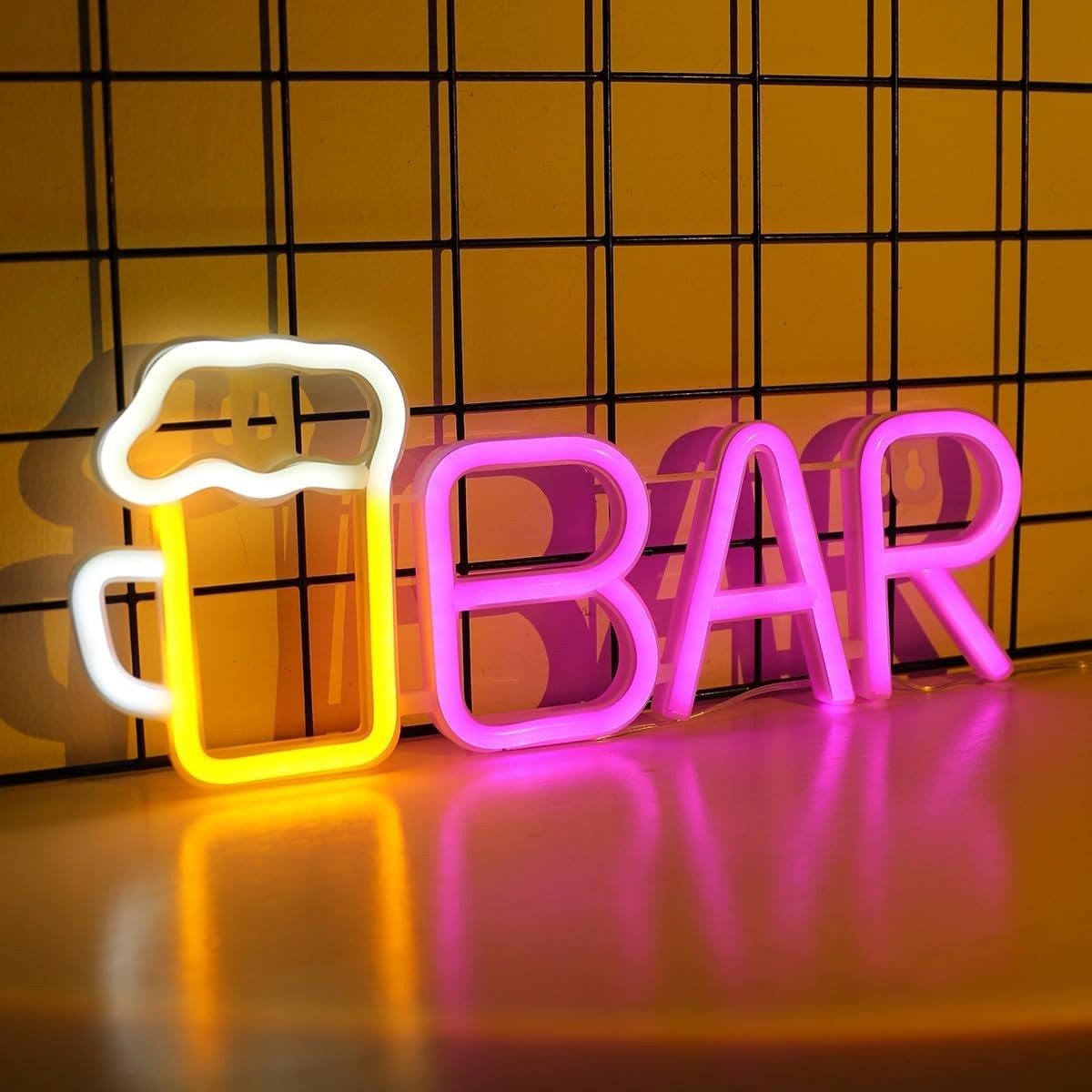 Bar Neon Sign LED Schriftzug USB/Batterie Bier Lampe Deko Warmweiß/Pink