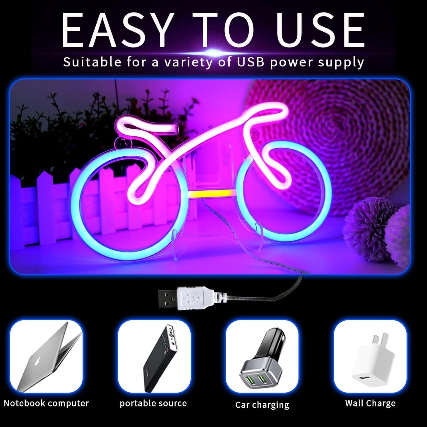 Fahrrad Neon Sign LED Wandlicht USB/Batterie Neon Lampe Blau/Rosa/Weiß