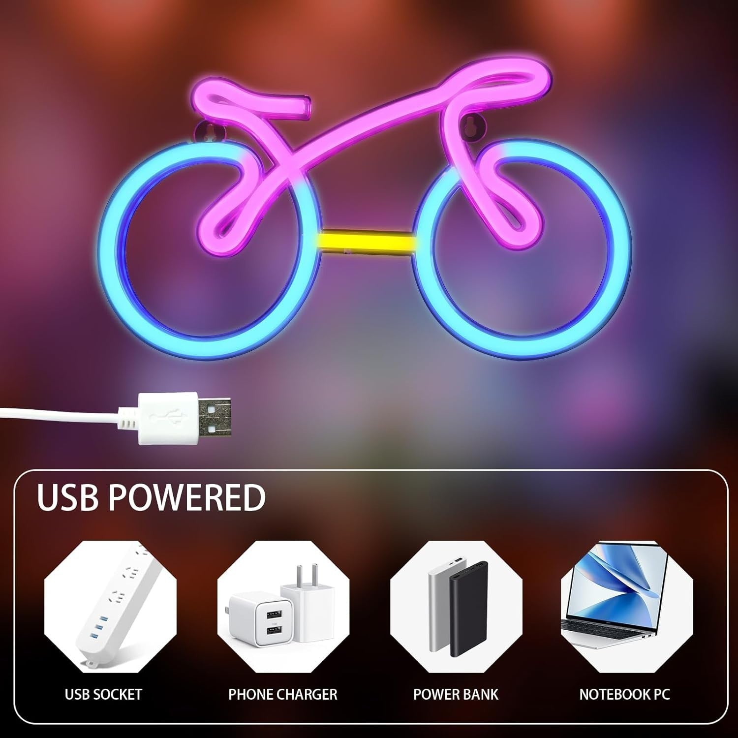 Fahrrad Neon Sign LED Wandlicht USB/Batterie Neon Lampe Blau/Rosa/Weiß