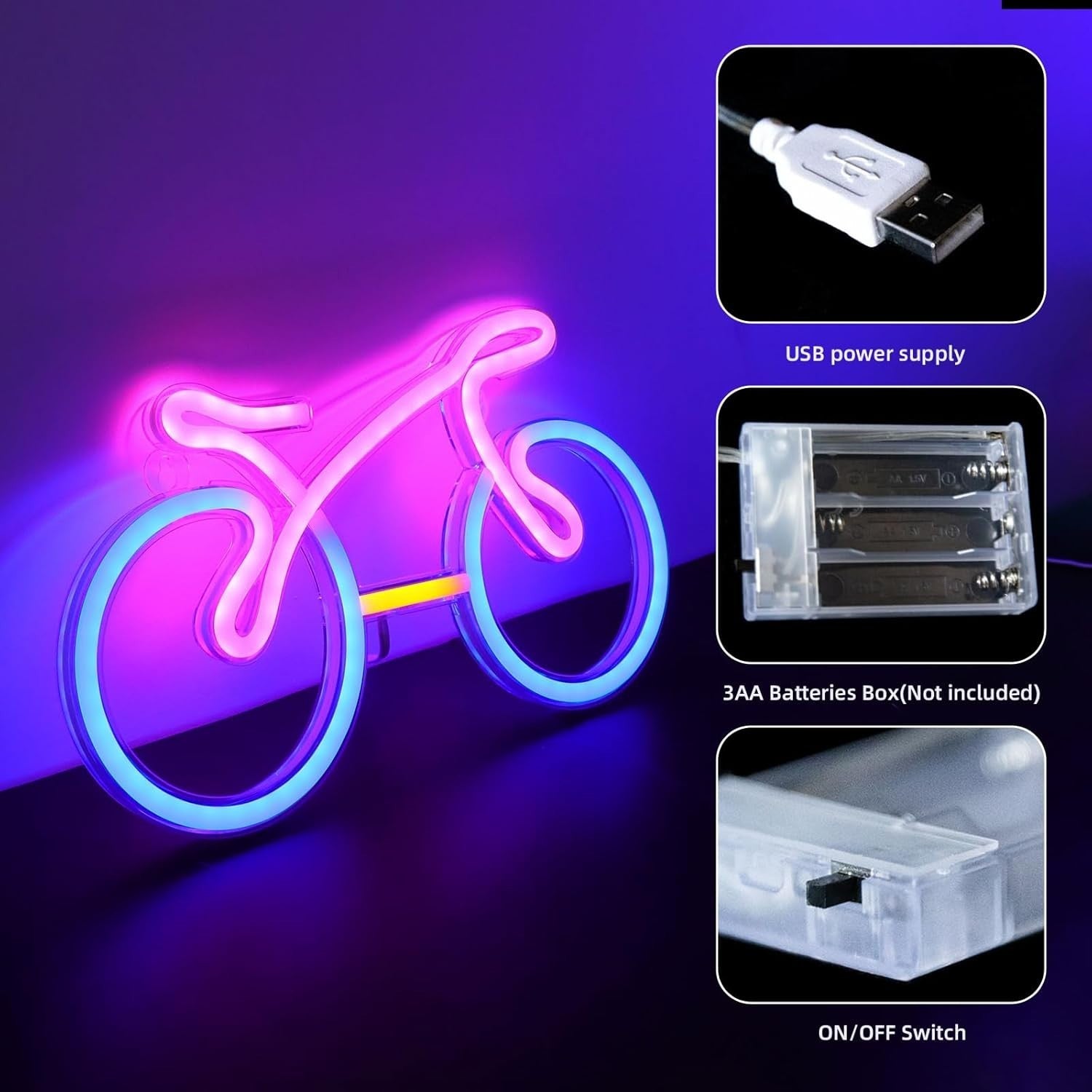 Fahrrad Neon Sign LED Wandlicht USB/Batterie Neon Lampe Blau/Rosa/Weiß
