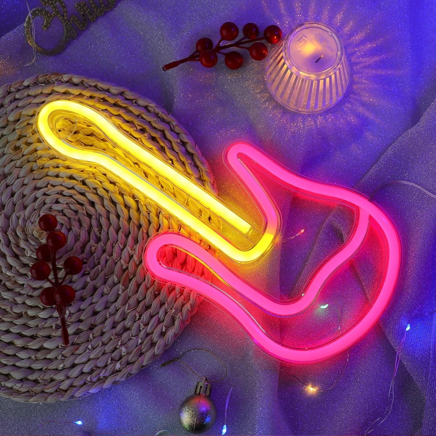 Musik Neon Sign Gitar LED Wandlicht USB/Batterie Neon Deko Lampe Rot/Gelb