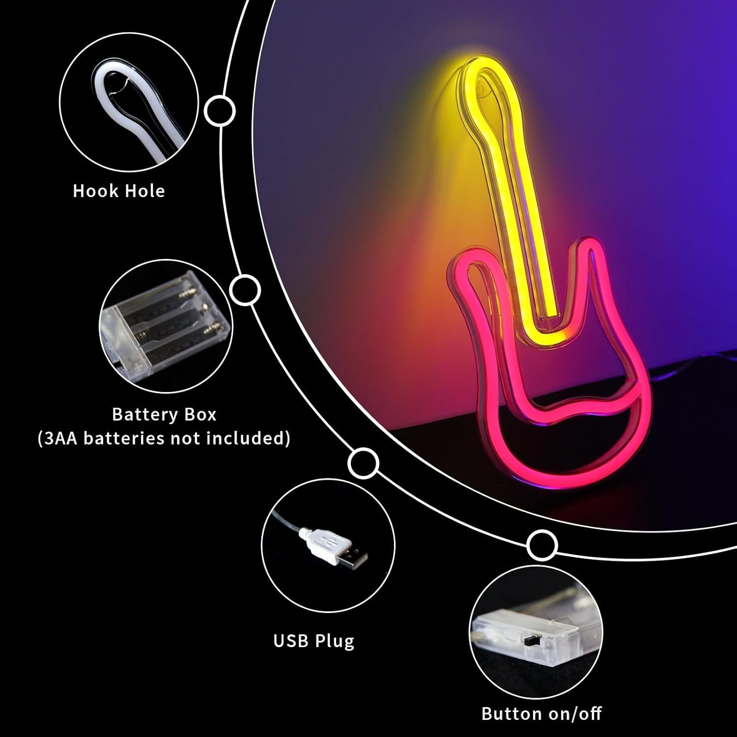 Musik Neon Sign Gitar LED Wandlicht USB/Batterie Neon Deko Lampe Rot/Gelb